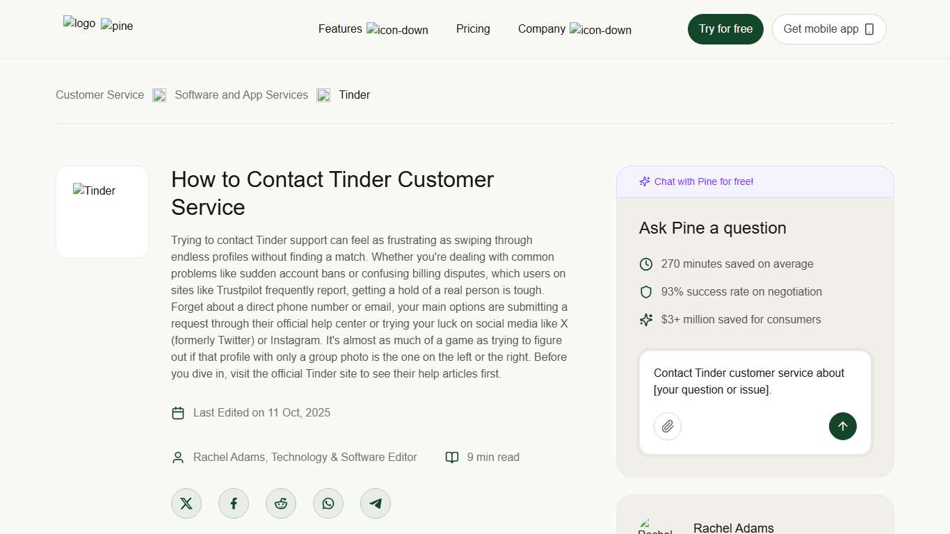 How to Contact Tinder Customer Service | Pine AI