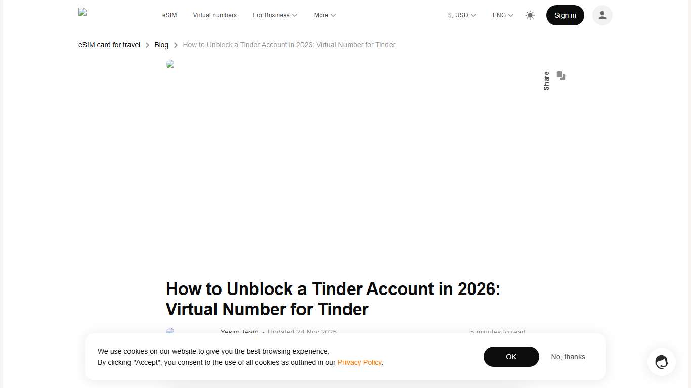 How to Unblock a Tinder Account in 2026: Virtual Number for Tinder - Yesim